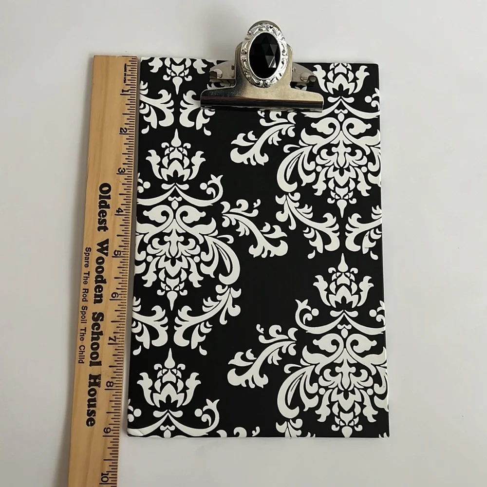 Lily McGee Black and White Damask Jeweled 6”x9” Clipboard